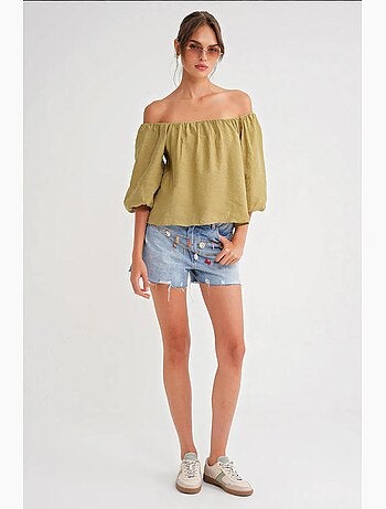 Blouse femme regular avec col madonna et détail volanté mixray