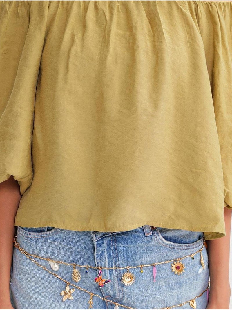Blouse femme regular avec col madonna et détail volanté mixray Vert kaki - Kiabi