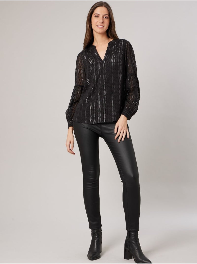 Blouse femme texturée à manches transparentes 'Deeluxe' Noir - Kiabi