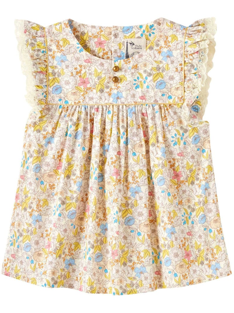 Blouse Fille Jaune Clair Fleurie Liberty | APPOLINE - La Faute à Voltaire - [couleur] Jaune - Kiabi