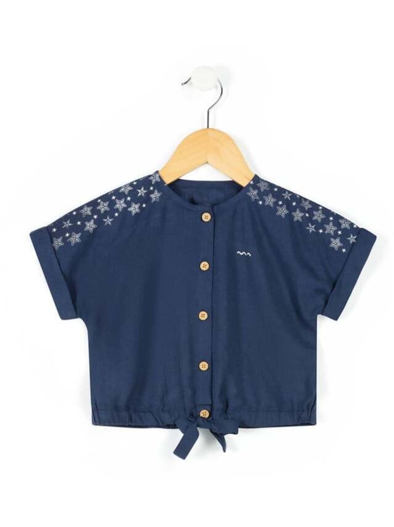 Blouse Fille manches courtes bleu marine Bleu - Kiabi