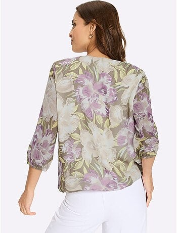 Blouse fleuri avec encolure à plis et manches 3/4 - Taille standard - Witt