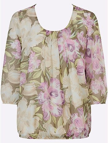 Blouse fleuri avec encolure à plis et manches 3/4 - Taille standard - Witt