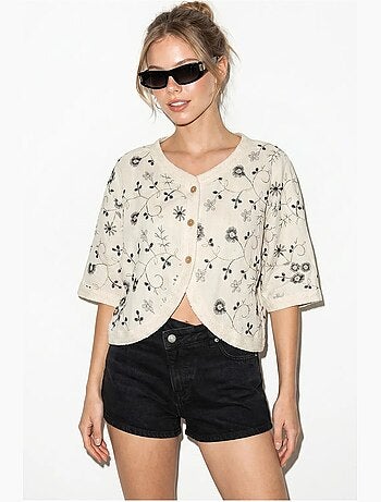 Blouse fleurie à col en v courte lucci