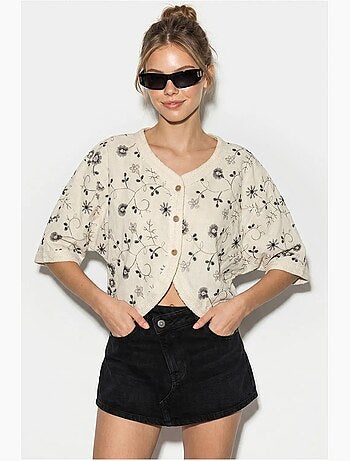 Blouse fleurie à col en v courte lucci