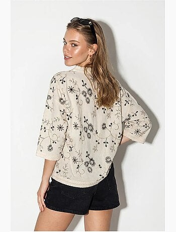 Blouse fleurie à col en v courte lucci