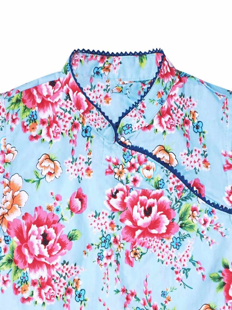 Blouse    Fleurie  à Col Mao  ANNAM - La Faute à Voltaire Bleu - Kiabi