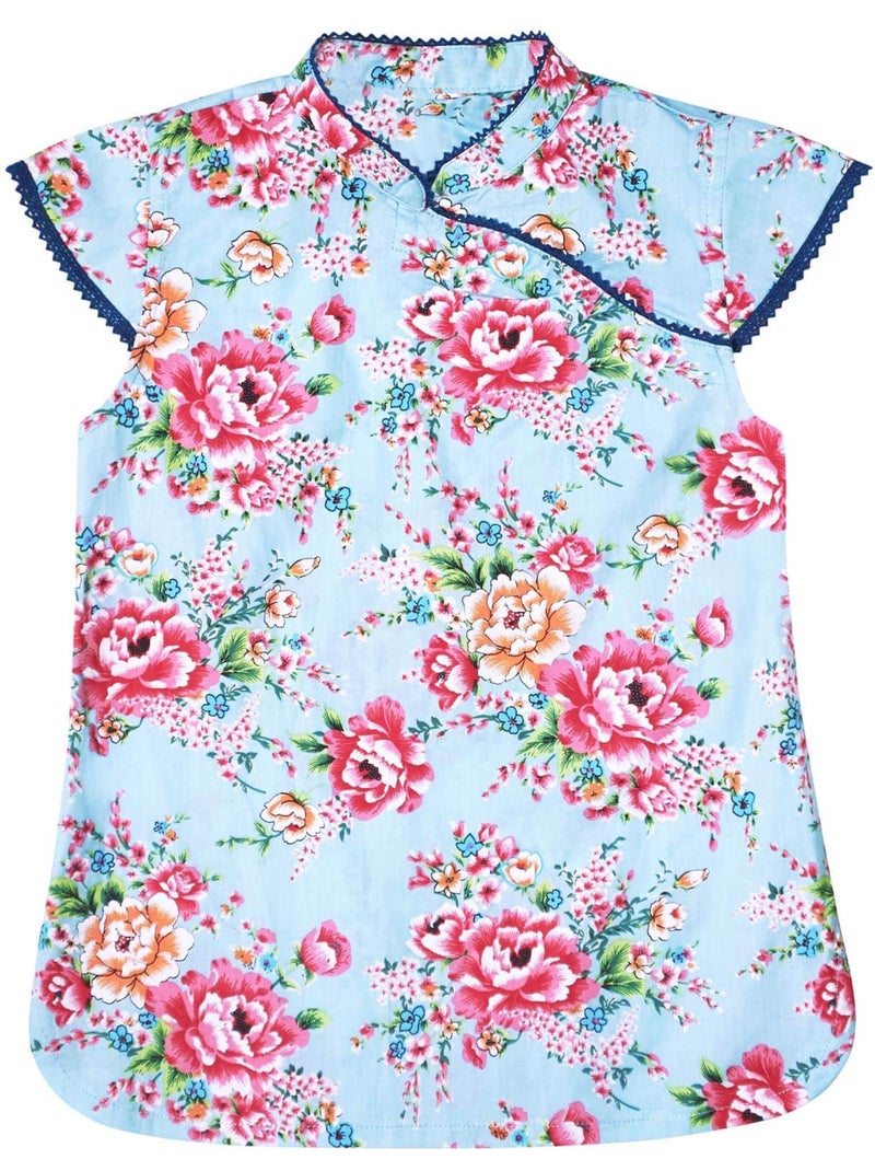Blouse    Fleurie  à Col Mao  ANNAM - La Faute à Voltaire Bleu - Kiabi