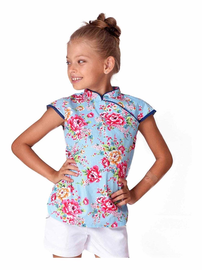 Blouse    Fleurie  à Col Mao  ANNAM - La Faute à Voltaire Bleu - Kiabi