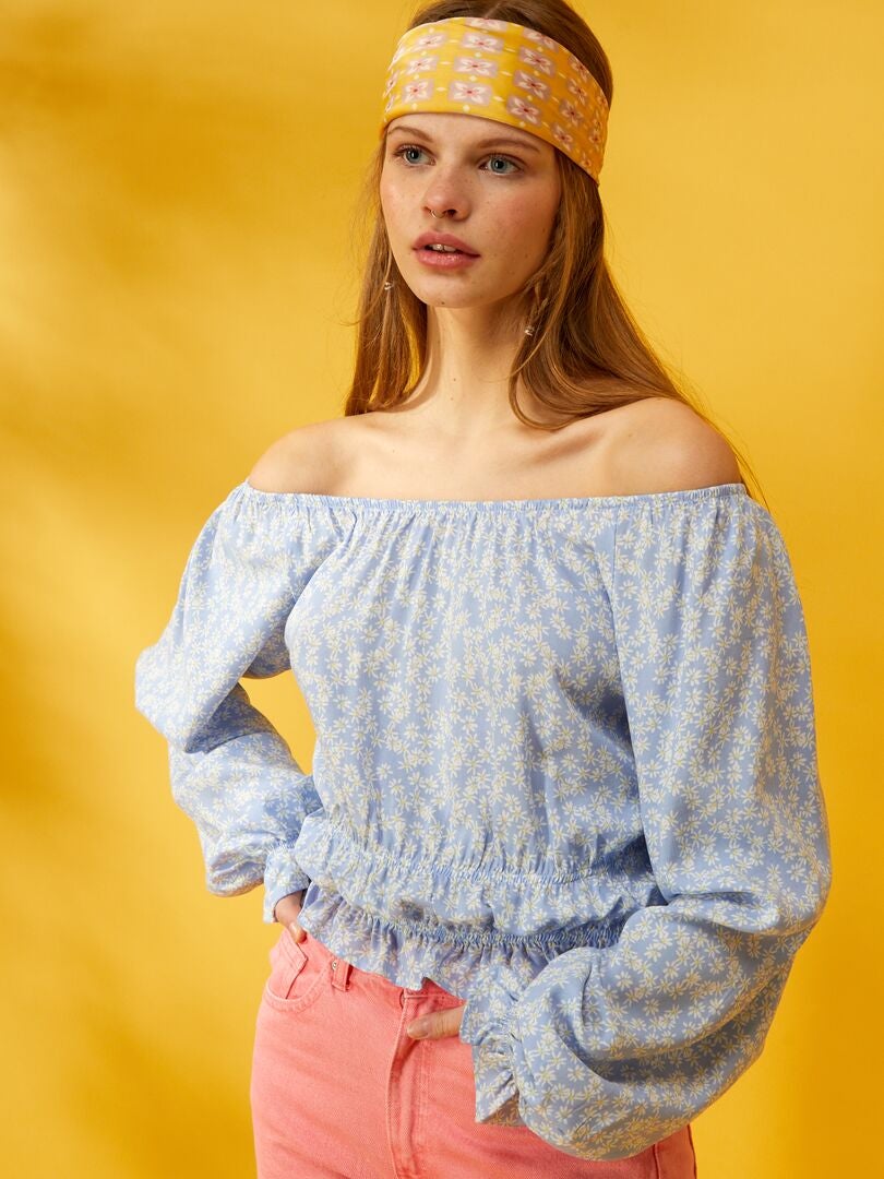 Blouse fleurie à encolure bardot Bleu - Kiabi