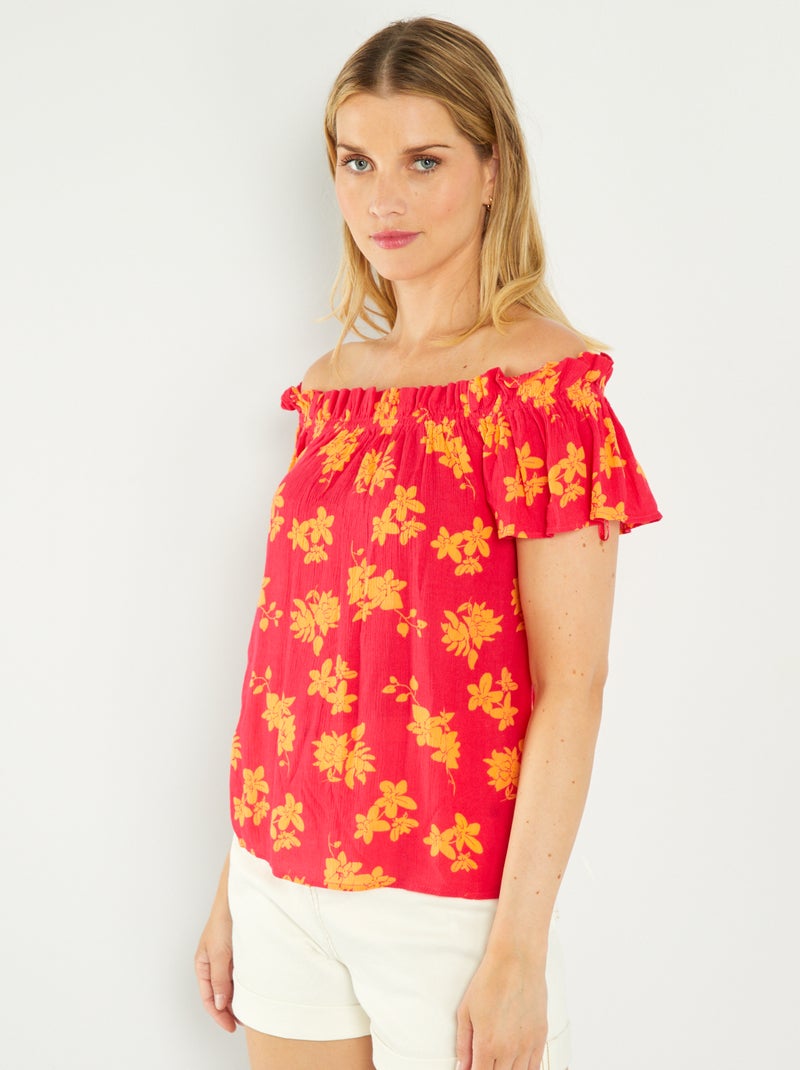 Blouse fleurie à encolure bardot Rose/orange - Kiabi