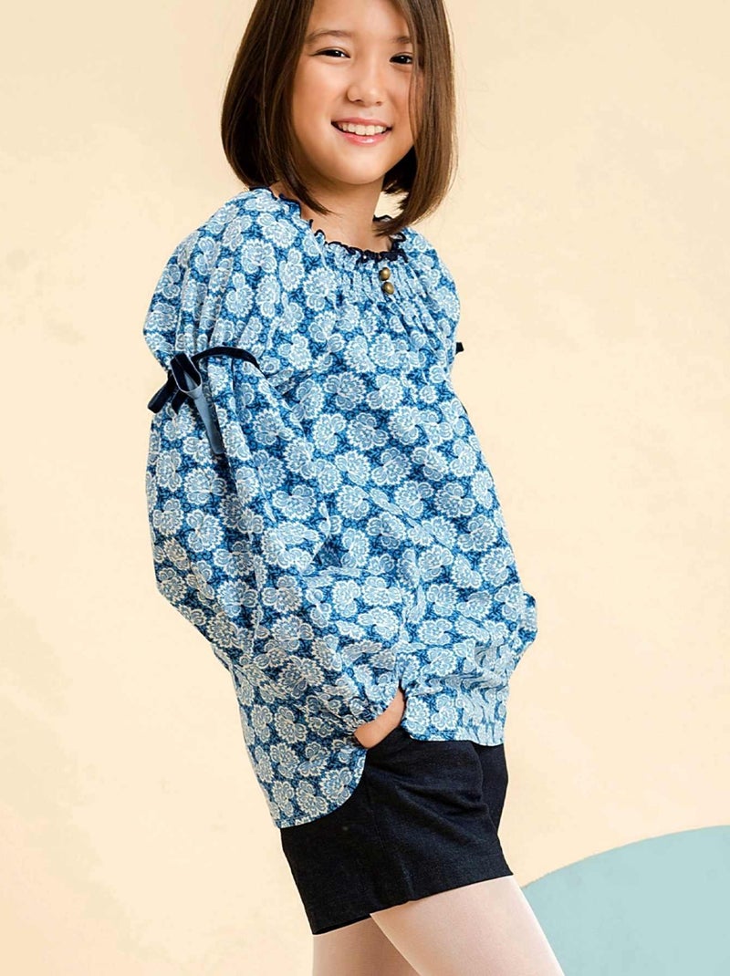 Blouse  Fleurie   à Manches Longues  CHIMENE - La Faute à Voltaire Bleu Bleu marine - Kiabi