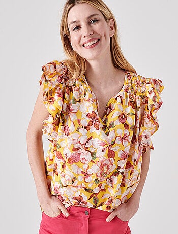 Blouse fleurie à volants - damart
