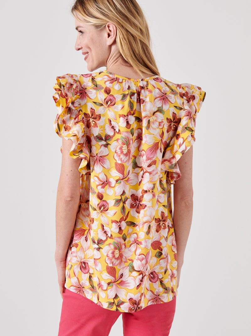 Blouse fleurie à volants - damart Jaune - Kiabi