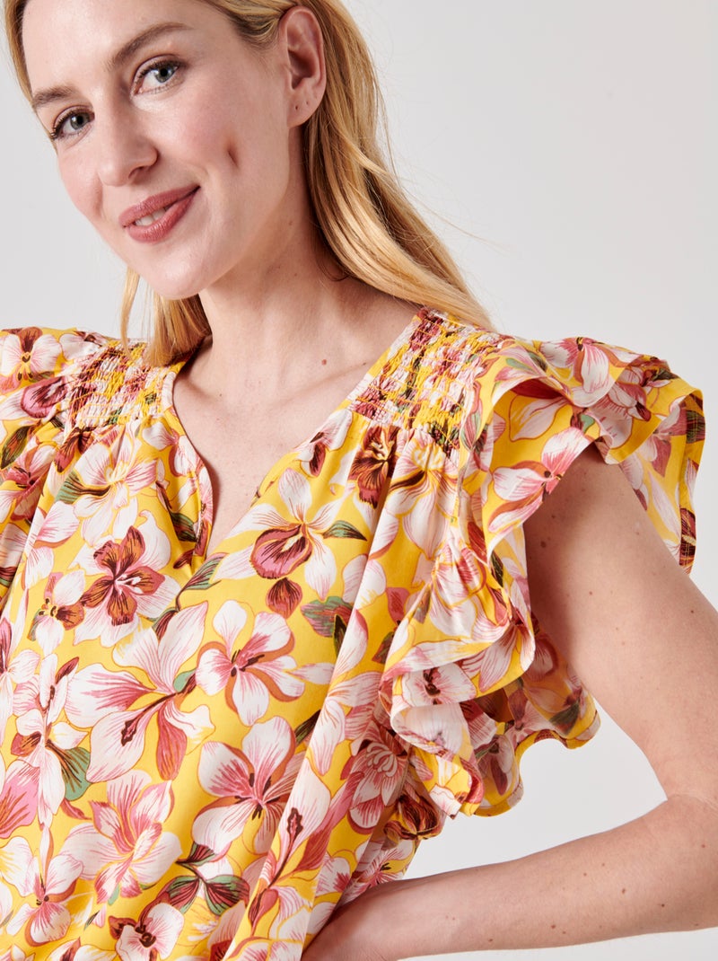 Blouse fleurie à volants - damart Jaune - Kiabi