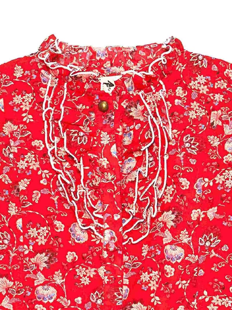 Blouse Fleurie   avec Col à Volants  LILI ROSE - La Faute à Voltaire Rouge - Kiabi