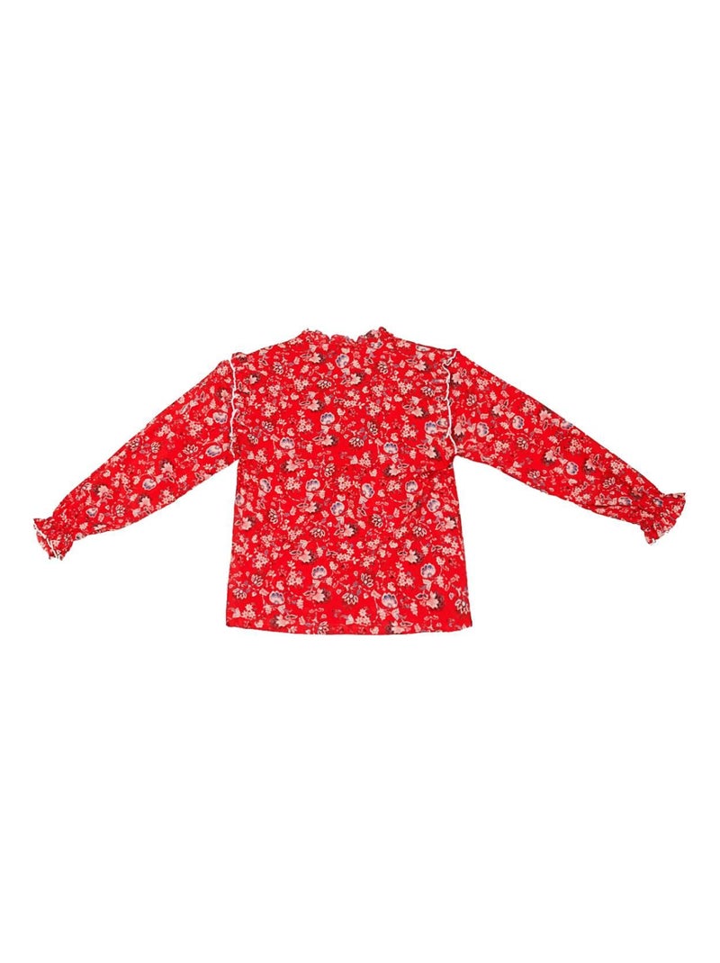 Blouse Fleurie   avec Col à Volants  LILI ROSE - La Faute à Voltaire Rouge - Kiabi