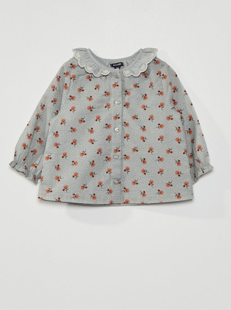 Blouse 'fleurie' col claudine Bleu - Kiabi
