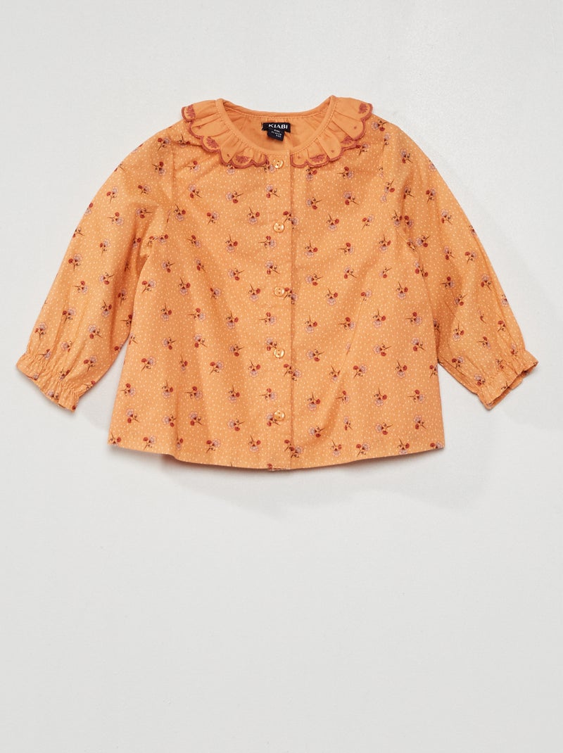 Blouse 'fleurie' col claudine Orange beige - Kiabi