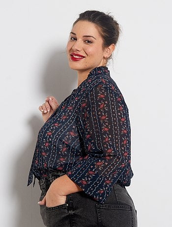 Blouse fleurie col lavallière - Kiabi