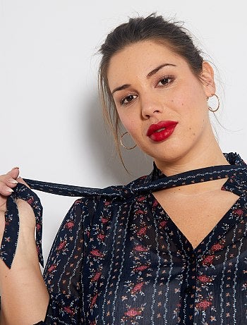 Blouse fleurie col lavallière - Kiabi