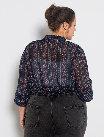 Blouse fleurie col lavallière - Kiabi