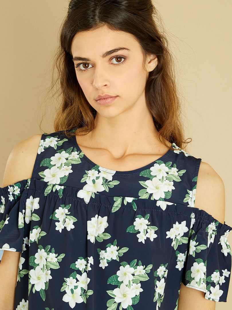 Blouse Paule Vasseur Fleurie Taille L - Épaules Dénudées, Manches Longues, Occasion Très Bon état