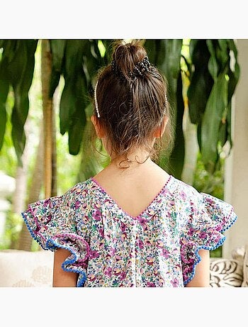 Blouse Fleurie Fille Violette Bleu Roi Manches Papillons BUTTERFLY - La Faute à Voltaire