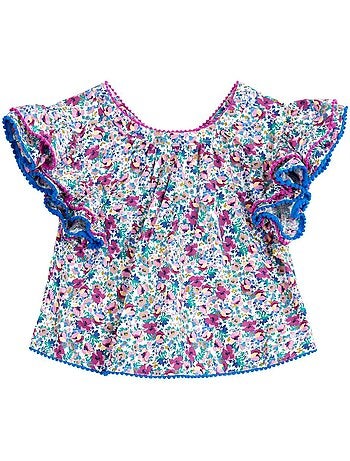 Blouse Fleurie Fille Violette Bleu Roi Manches Papillons BUTTERFLY - La Faute à Voltaire