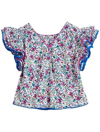 Blouse Fleurie Fille Violette Bleu Roi Manches Papillons BUTTERFLY - La Faute à Voltaire