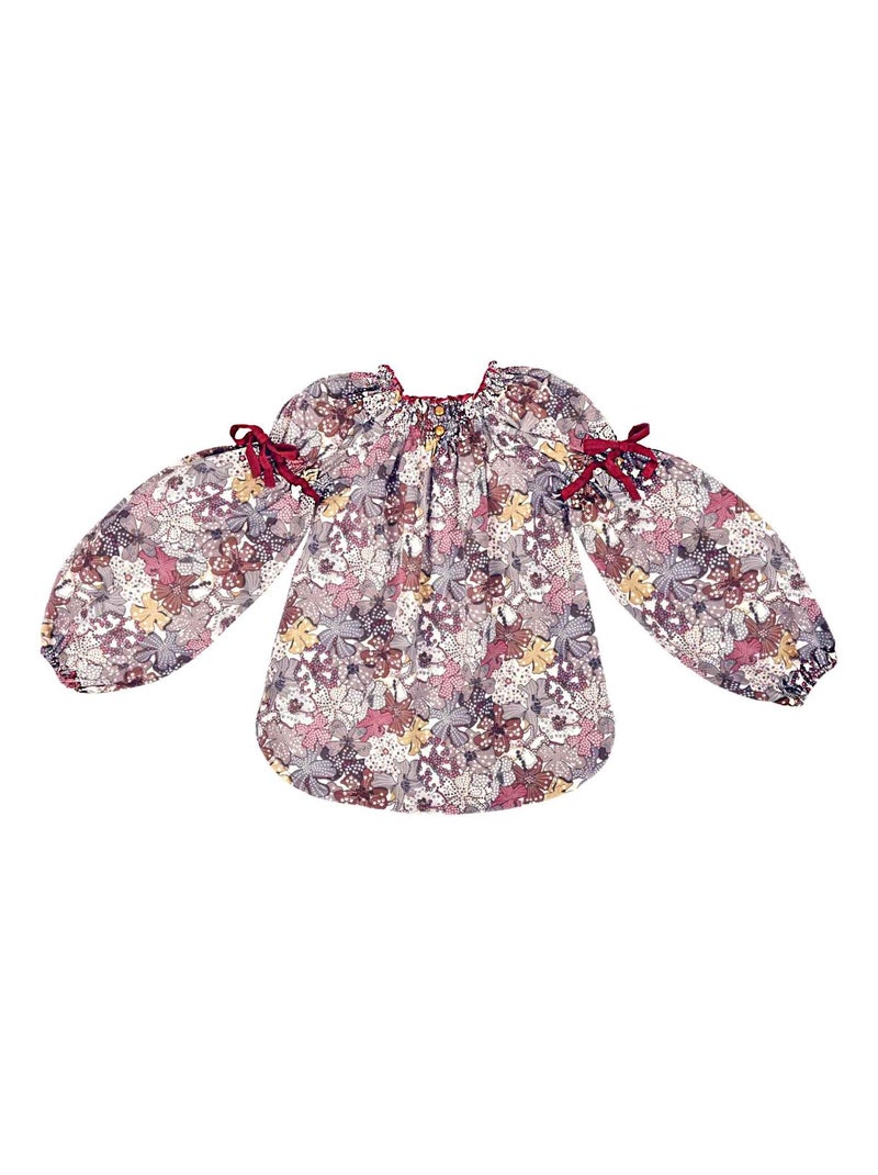 Blouse Fleurie Intersaison   Fleurie    Col Smocks  CHIMENE - La Faute à Voltaire Bleu Bordeaux Gris - Kiabi