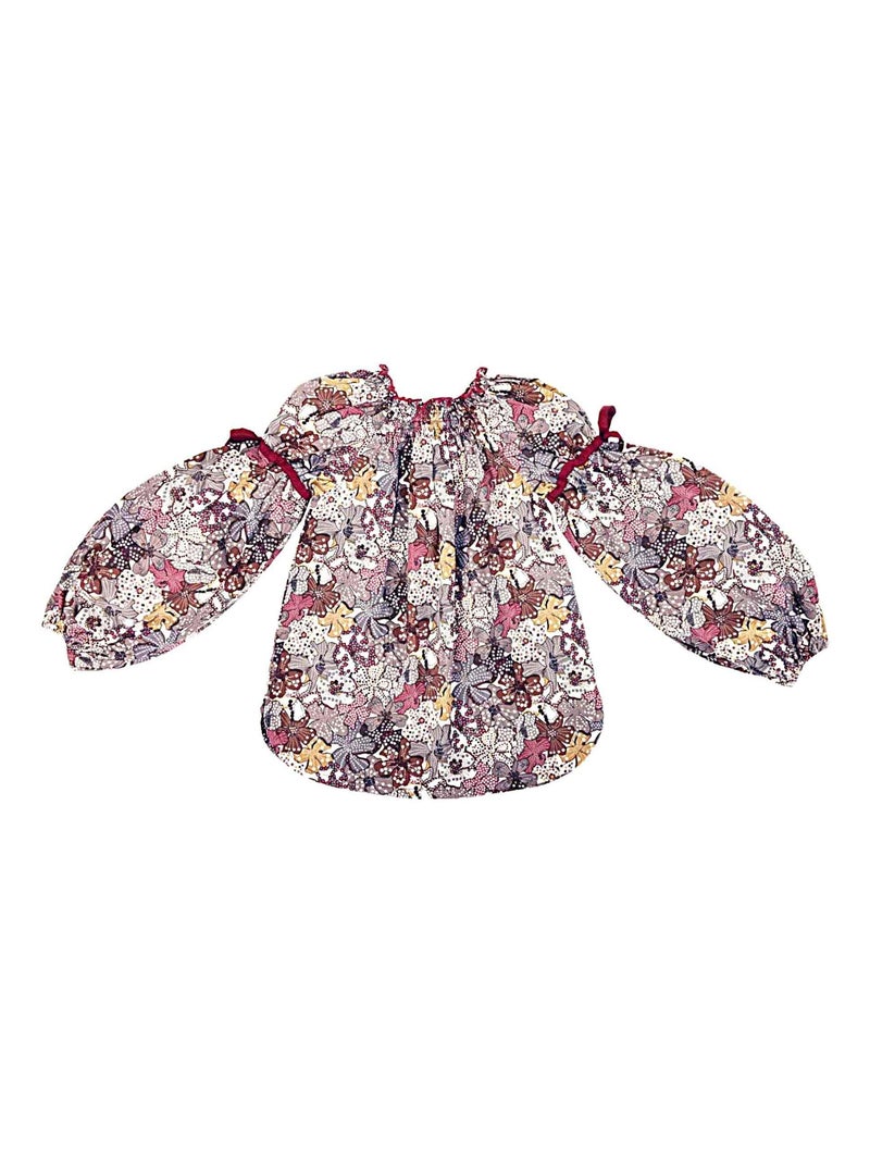 Blouse Fleurie Intersaison   Fleurie    Col Smocks  CHIMENE - La Faute à Voltaire Bleu Bordeaux Gris - Kiabi