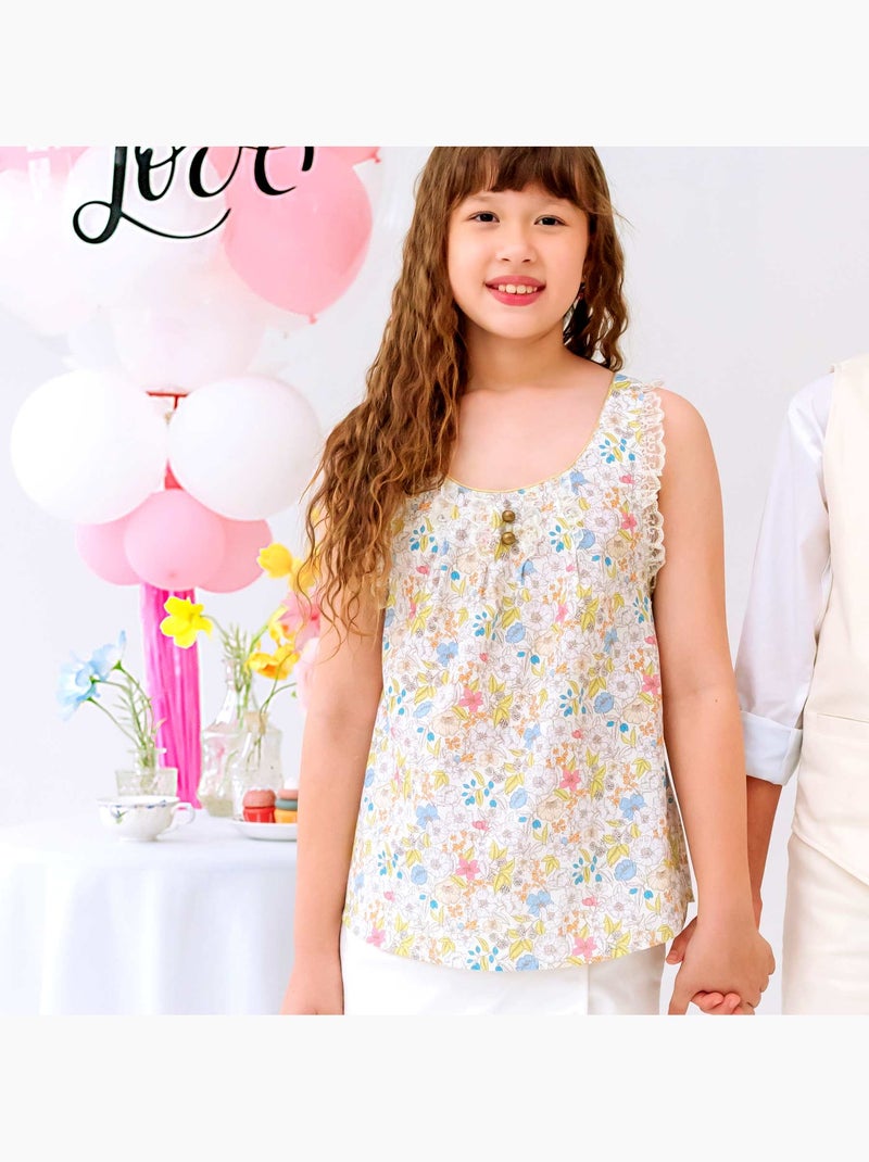 Blouse  Fleurie Liberty   à Bretelles Croisées  ANAÏS - La Faute à Voltaire Blanc/Jaune/Rose - Kiabi