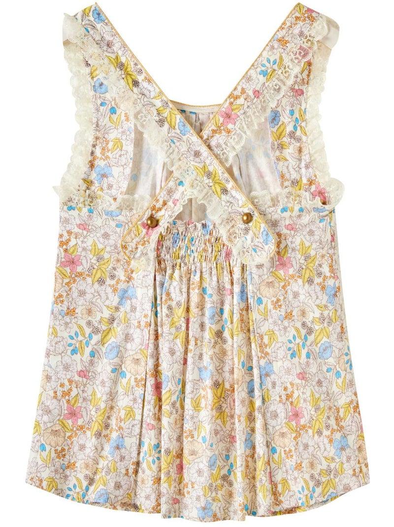 Blouse  Fleurie Liberty   à Bretelles Croisées  ANAÏS - La Faute à Voltaire Blanc/Jaune/Rose - Kiabi