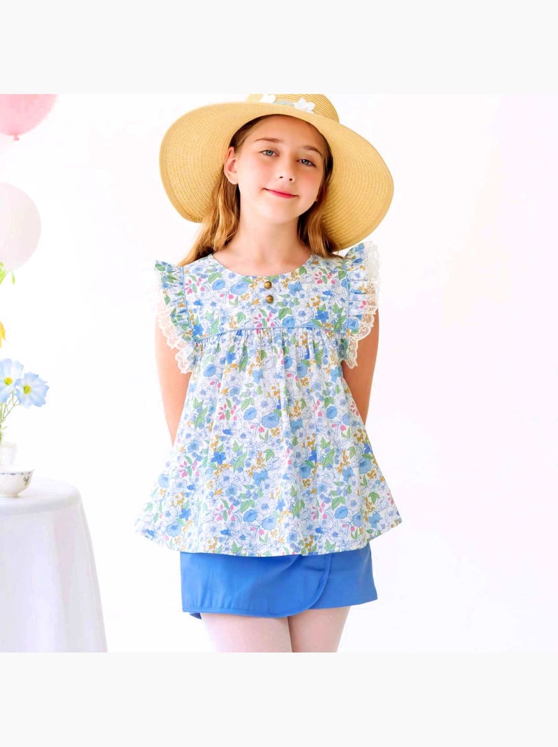 Blouse  Fleurie Liberty   à Volants  APPOLINE - La Faute à Voltaire Bleu - Kiabi