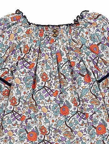 Blouse Fleurie Liberty Orange Lilas Fille CHIMENE - 'LA FAUTE A VOLTAIRE'