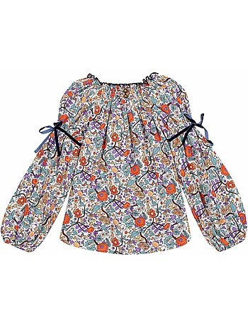 Blouse Fleurie Liberty Orange Lilas Fille CHIMENE - 'LA FAUTE A VOLTAIRE'