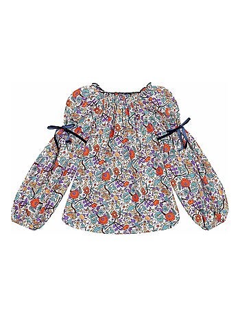 Blouse Fleurie Liberty Orange Lilas Fille CHIMENE - 'LA FAUTE A VOLTAIRE'
