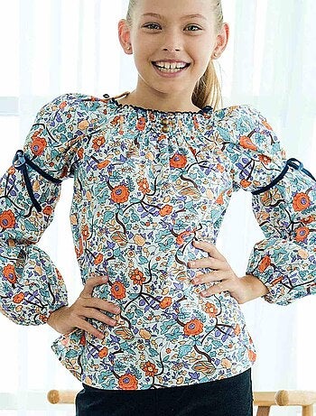 Blouse Fleurie Liberty Orange Lilas Fille CHIMENE - 'LA FAUTE A VOLTAIRE'