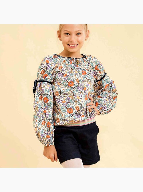 Blouse Fleurie Liberty Orange Lilas Fille  CHIMENE - 'LA FAUTE A VOLTAIRE' - Kiabi
