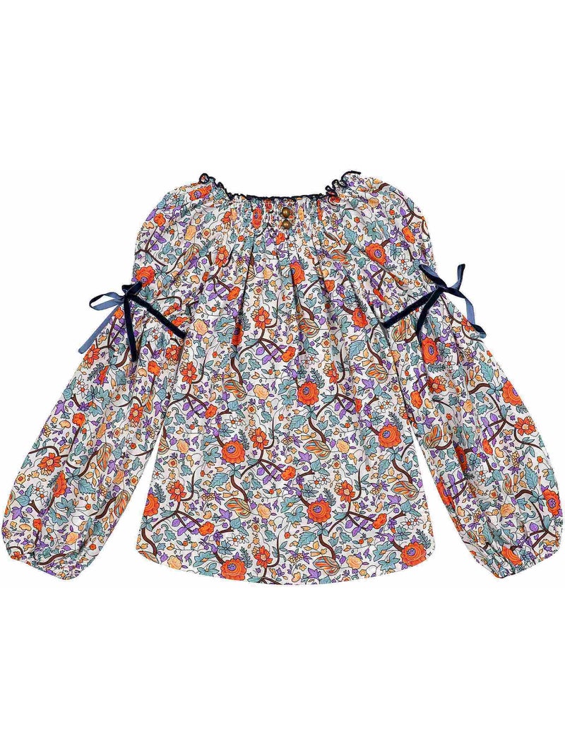 Blouse Fleurie Liberty Orange Lilas Fille  CHIMENE - 'LA FAUTE A VOLTAIRE' Orange - Kiabi