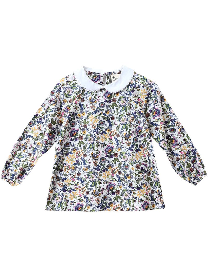 Blouse Fleurie Liberty  pour   Col CLAUDINE - La Faute à Voltaire Blanc Jaune Bleu - Kiabi