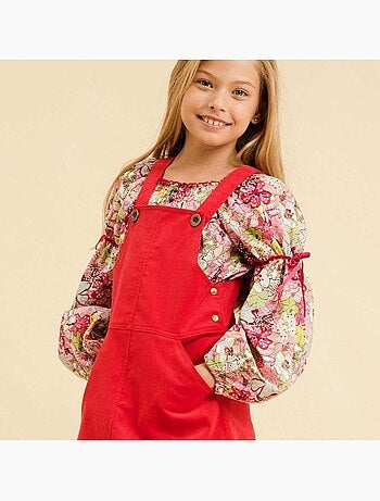 Blouse Fleurie Liberty Rouge à col Smocks Fille CHIMENE - La Faute à Voltaire