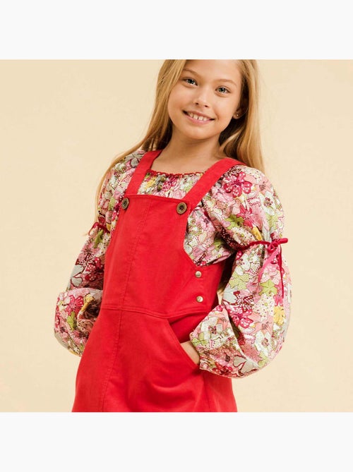 Blouse Fleurie Liberty Rouge à col Smocks Fille  CHIMENE - La Faute à Voltaire - Kiabi