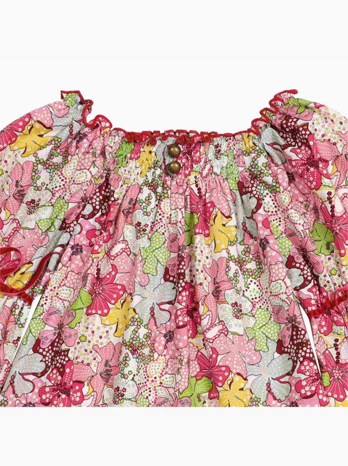 Blouse Fleurie Liberty Rouge à col Smocks Fille  CHIMENE - La Faute à Voltaire - Kiabi