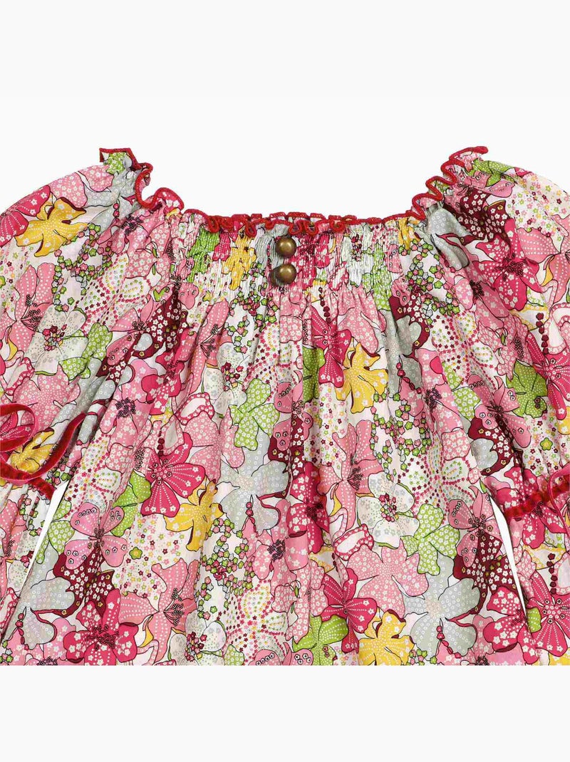 Blouse Fleurie Liberty Rouge à col Smocks Fille  CHIMENE - La Faute à Voltaire Rouge - Kiabi