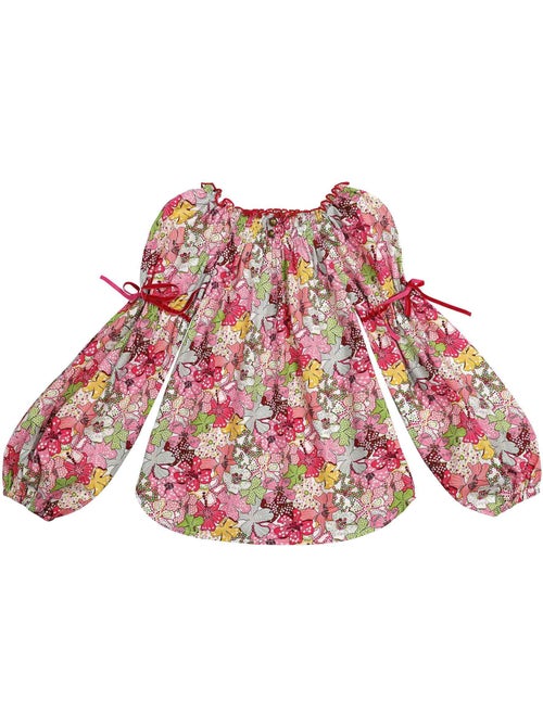 Blouse Fleurie Liberty Rouge à col Smocks Fille  CHIMENE - La Faute à Voltaire - Kiabi