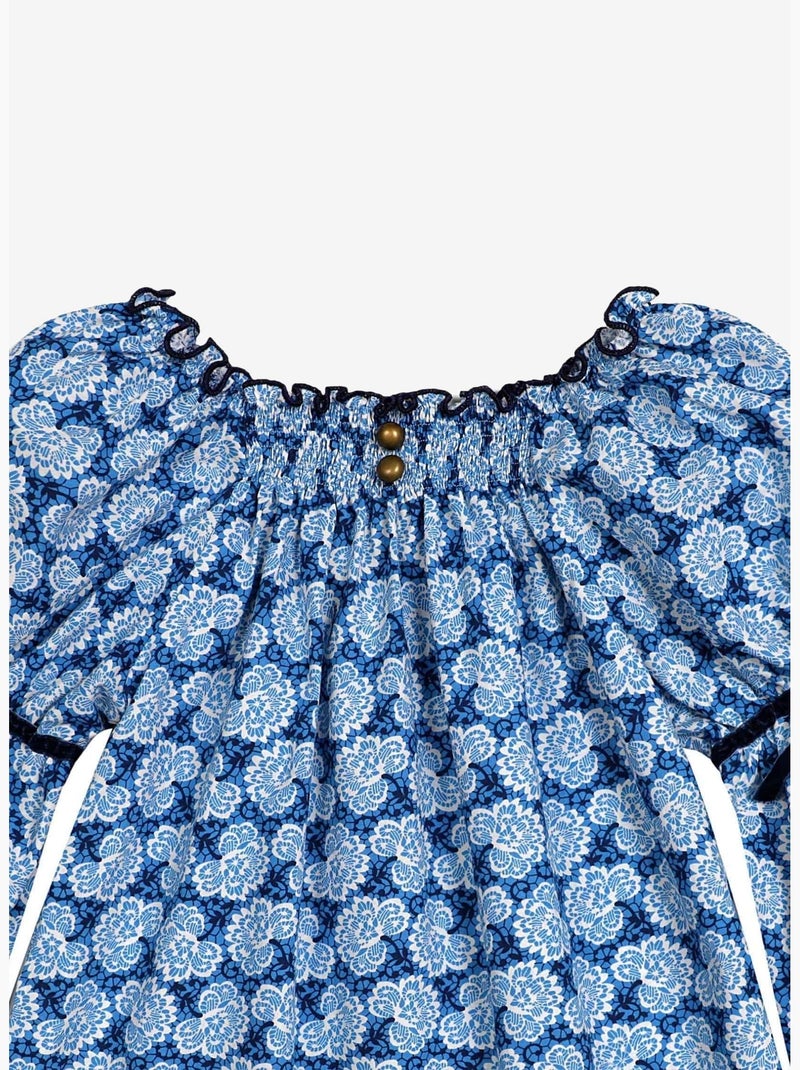 Blouse Fleurie  Roi Fille  Col Smocks  CHIMENE - La Faute à Voltaire Bleu Bleu marine - Kiabi