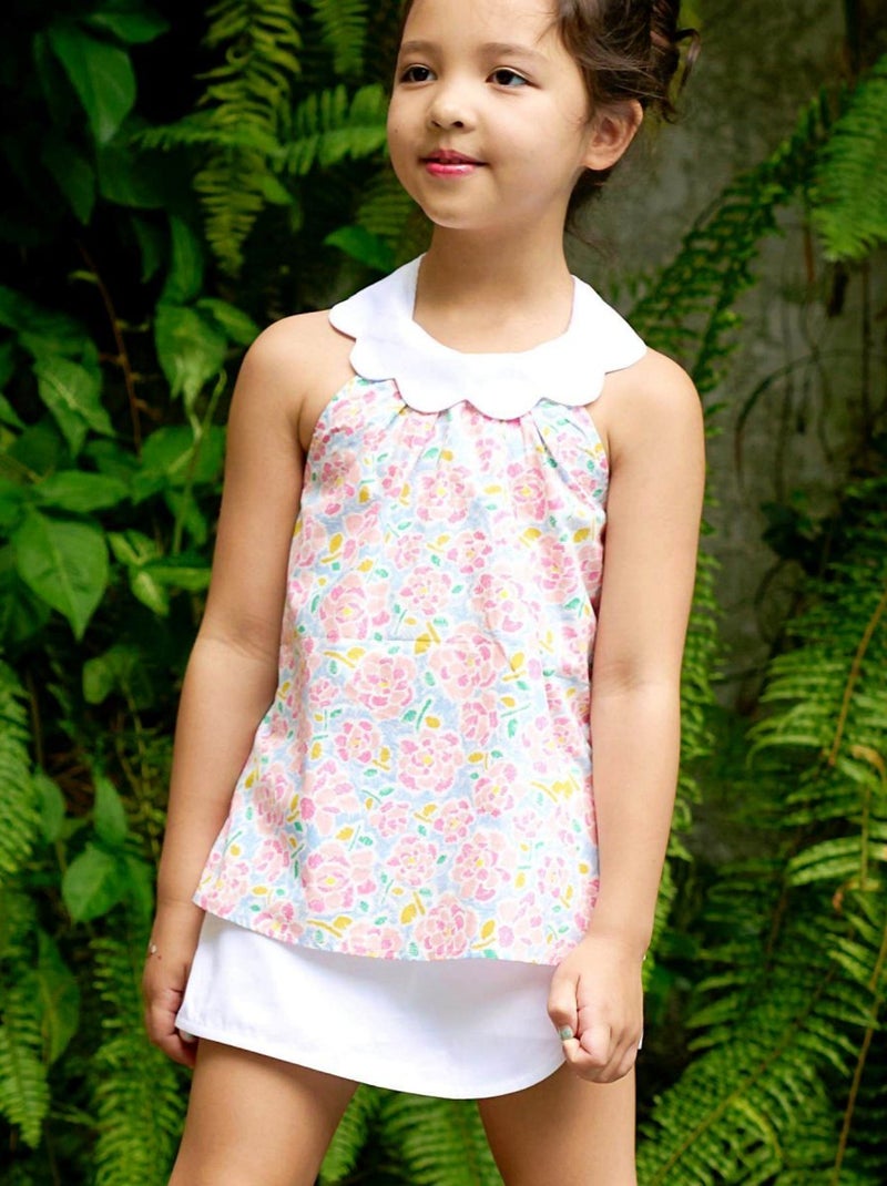Blouse Fleurie Rose Pâle Été Fille  Col Fme Pétales  Tulipe - 'LA FAUTE A VOLTAIRE' Rose clair - Kiabi