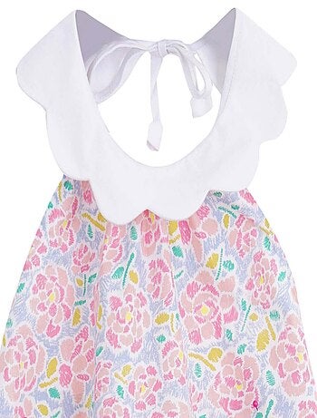 Blouse Fleurie Rose Pâle Été Fille Col Forme Pétales Tulipe - 'LA FAUTE A VOLTAIRE'